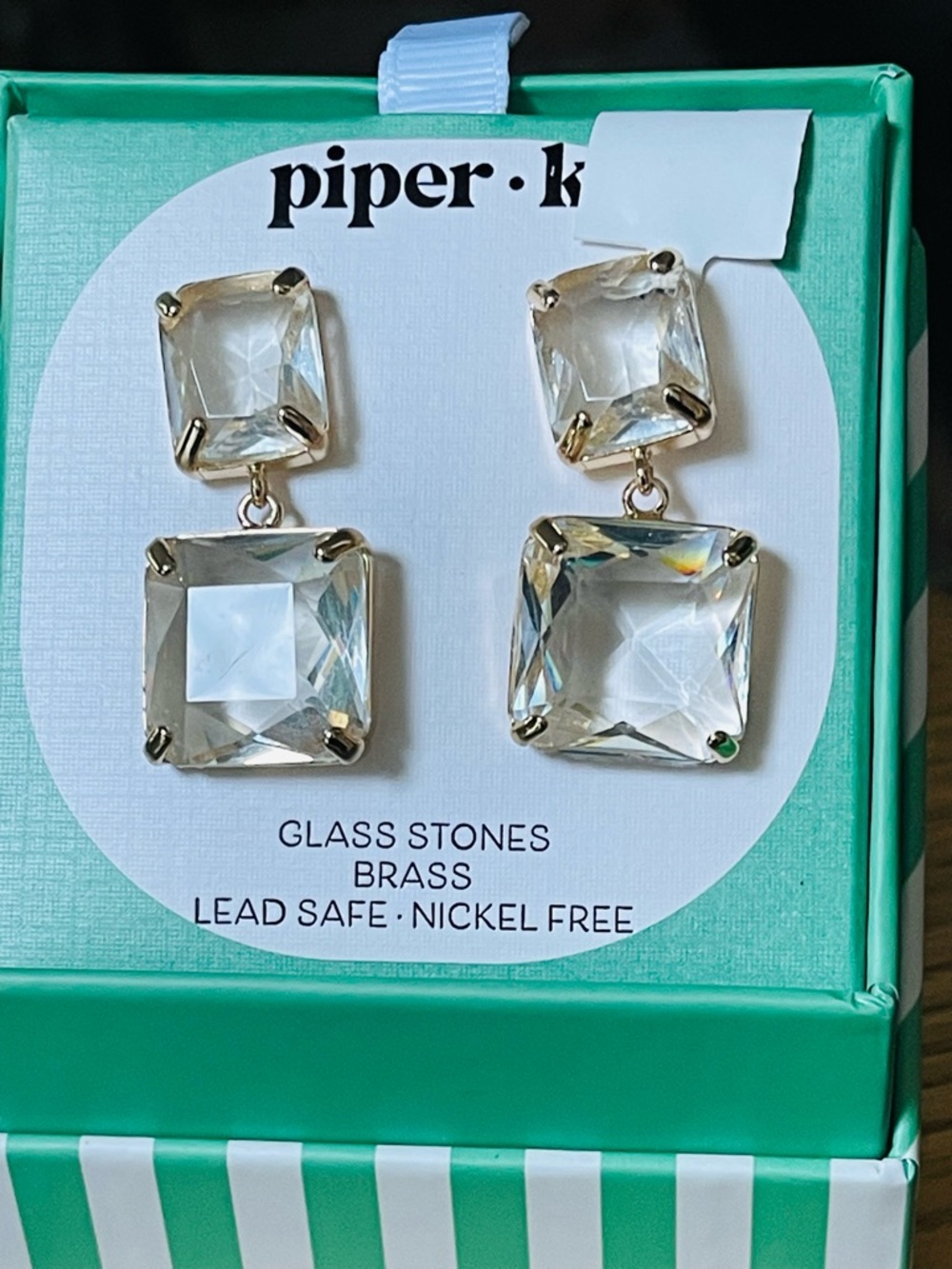 Piper K Clear Glass Earrings NWT
